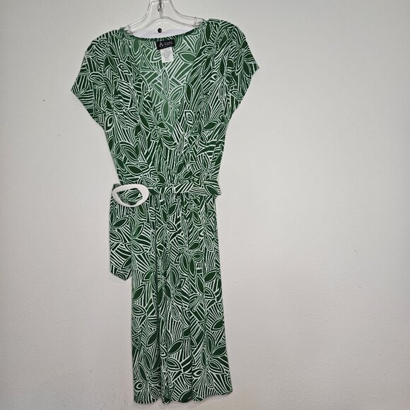 Vtg Womens Wrap Dress Sz L Colorful Cap Sleeves Slimming Modest Career  PinUp Gr - Picture 1 of 12